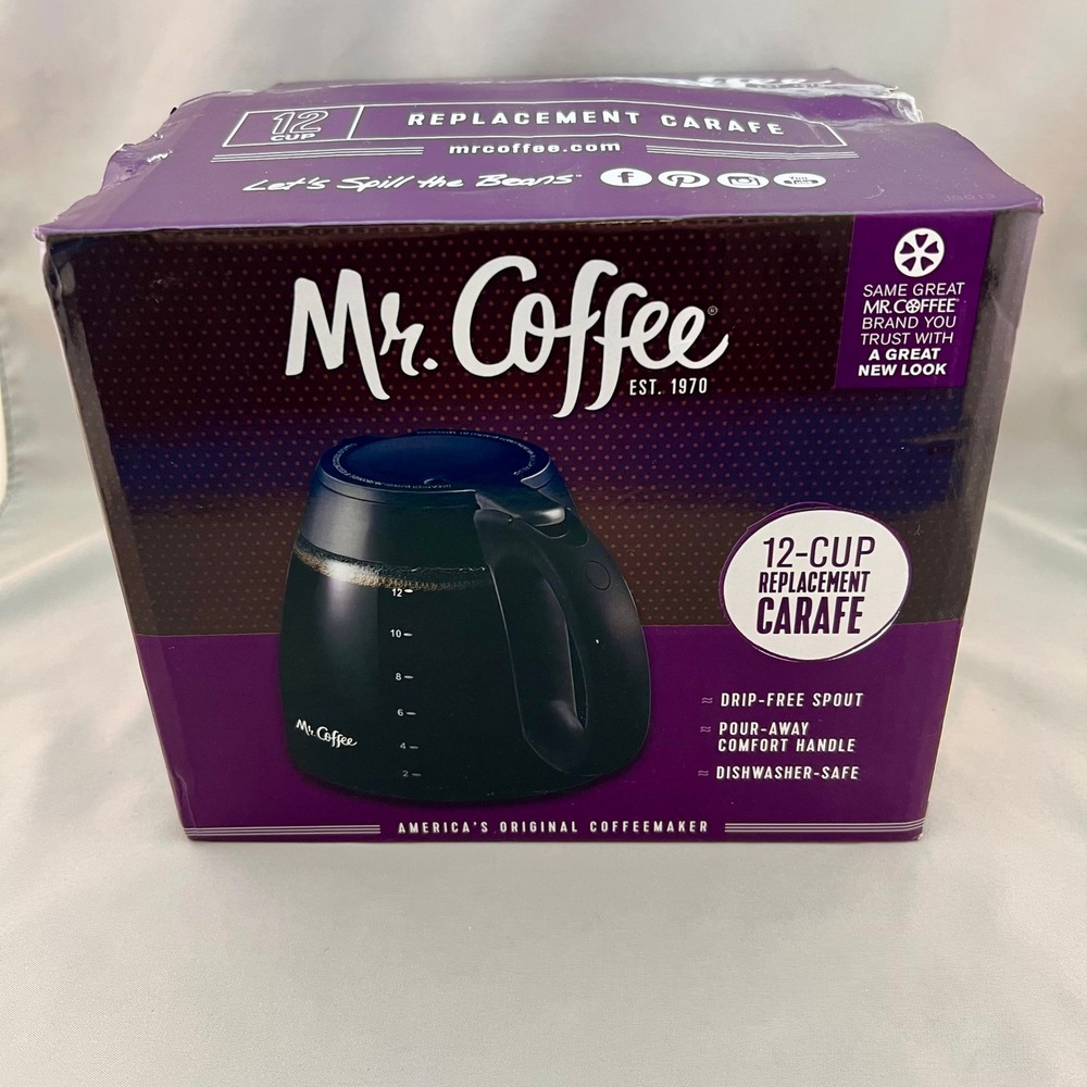 Mr. Coffee Replacement Carafe 12 Cup Black New Glass Drip-Free Spout MRC37494